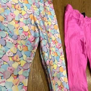 Pixielane Colorful CANDY HEART Print Leggings and Pink Leggings 3T LIKE NEW